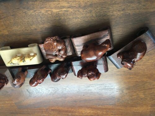 Set of 12 Vintage Chinese Detailed Wood Carvings Old Wise Men Animals Two Boys - Picture 10 of 12