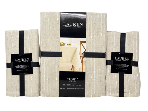 Ensemble de 12 serviettes RALPH LAUREN 60 x 120 en lin naturel et blanc Marley NEUF