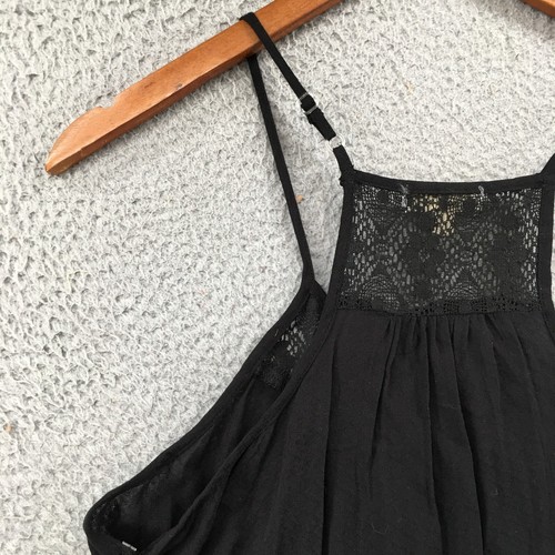 Eyeshadow Cami Halter Tank Top Womens L Black Cotton Sleeveless Lace Trim NEW - Picture 10 of 17