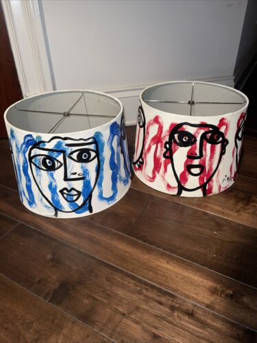PETER KEIL TWO VINTAGE Abstract LAMP SHADES 14” Wide X 10” Mcm Painting - Picture 2 of 12