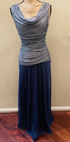 R&M RICHARDS BLUE /METALLIC SILVER 1 PC . SLEEVELESS MAXI DRESS SIZE 6 MINT - Picture 2 of 7
