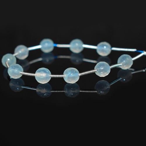 6MM Natural A++ Blue Aquamarine Faceted Round Gemstone 4.5" Craft Making Beads - Picture 1 of 9