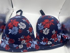 Nautica Intimates Womens Bra 42D Blue Red White Floral Wire Free Padded Soft