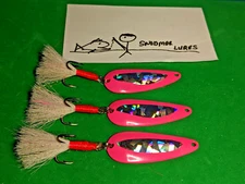 3 - 1/3 OZ METAL FISHING LURES WOBBEL CASTING SPOONS TROLLING pink Dressed hook