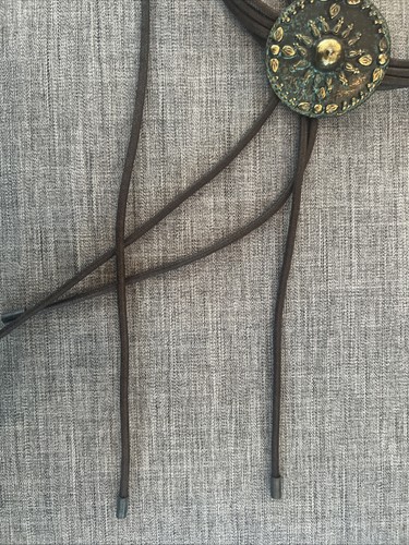 NWT Vintage Tanner Leather Hammered Medallion Belt Punchy Western Boho Stones - Picture 5 of 11