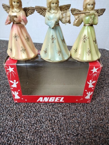 Lot Set Of 3 Vintage Christmas Angels with Stars Harp Hymn Book Flute 3" T Box - Picture 4 of 7