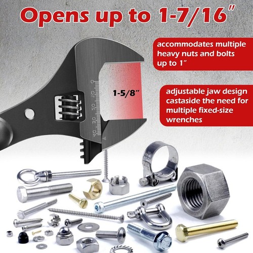 3239 16"Extra Wide Adjustable Spud Wrench,1-5/8" Jaw,CR-V Steel with Tether Hole - Picture 4 of 10
