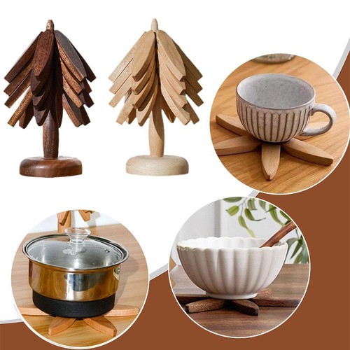 Wooden Trivets For Hot Dishes Tree Shape Trivet Set For Teapot HO T Pots Q5G4 - Picture 1 of 18