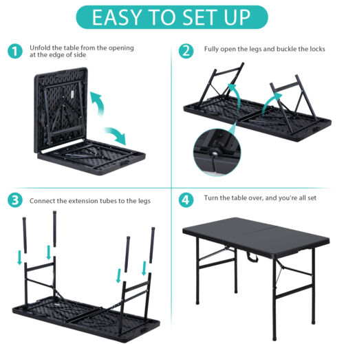 Folding Camping Table 4 Ft Plastic Foldable Picnic Table Indoor/Outdoor Black - Picture 6 of 24