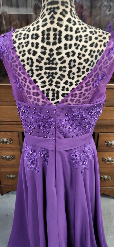 Maxi Vestido de Noche Encaje Fiesta Baile de graduación Boda Dama de honor Talla 16 Foto 3 de 4