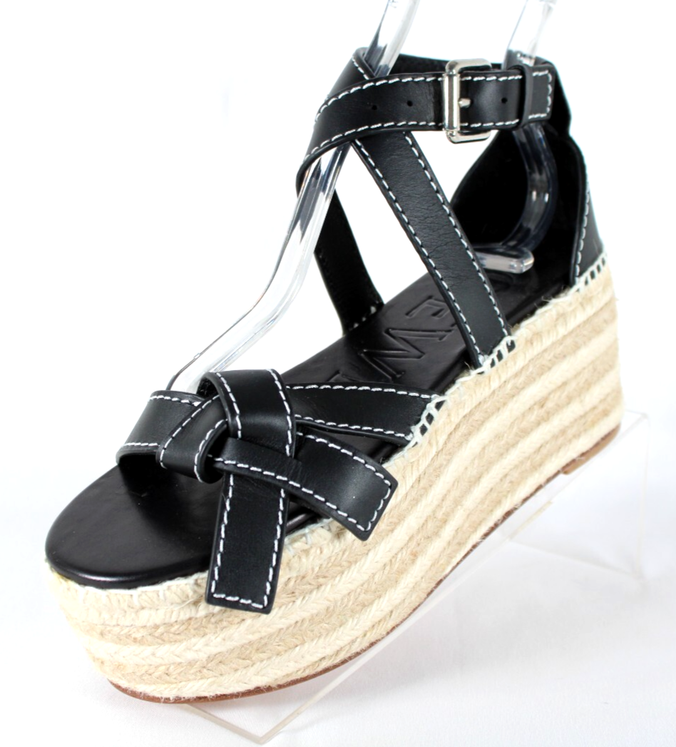 Loewe★素敵!Black Leather Platform Wedge Sandals LOEWE Black Leather Strappy Wedge GATE Platform Espadrille