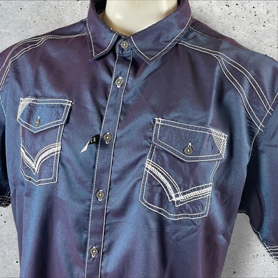 BKE Buckle Shirt Men s 2XL Long Sleeve Iridescent Athletic Fit Rave Club NEW C15