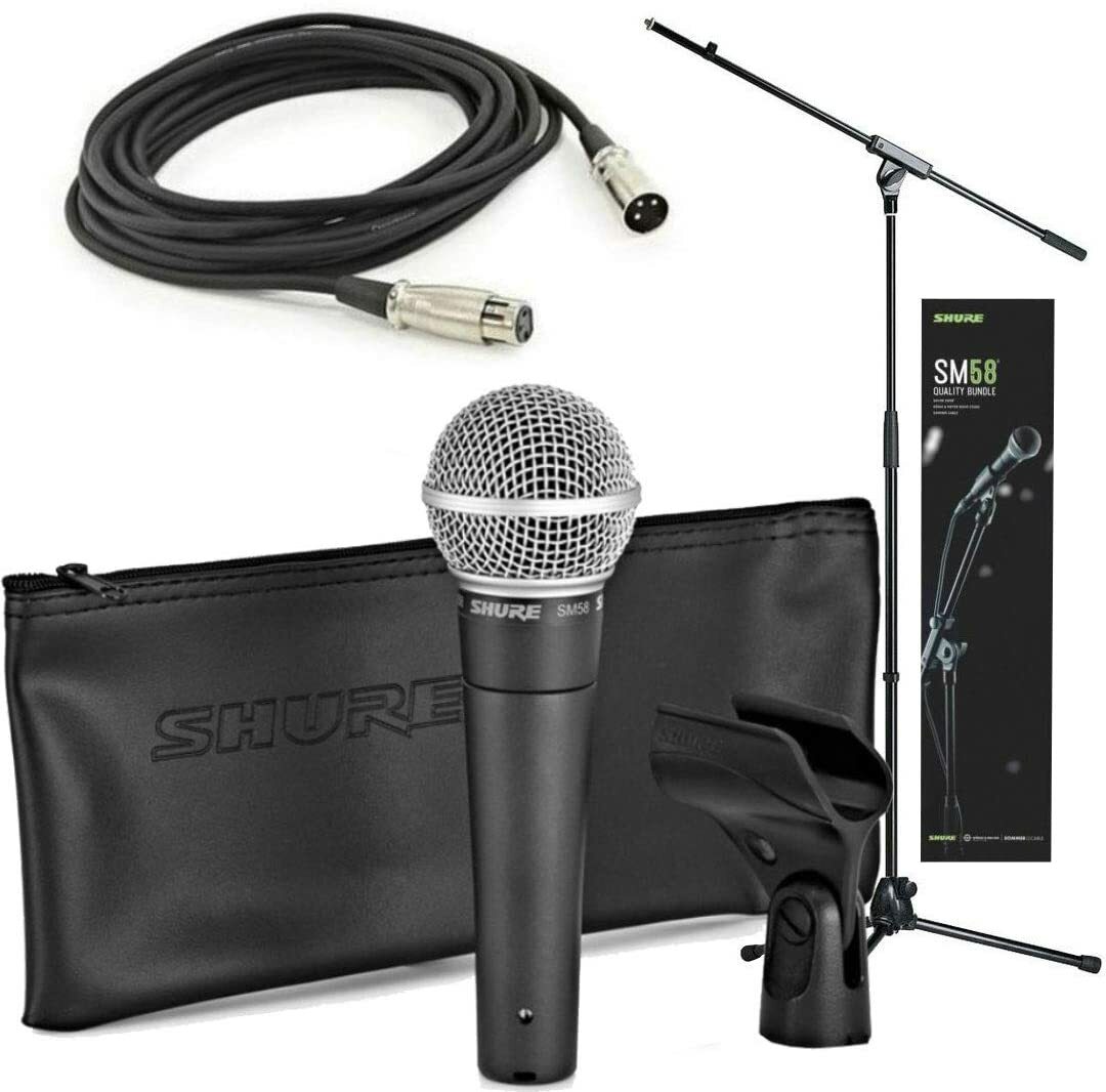 SHURE SM58 QUALITY BUNDLE Microfono + Cavo Xlx + Asta Giraffa Kit Completo NUOVO