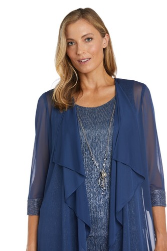 R&M Richards Crinkle Chiffon Jacket Pantsuit with Necklace - Picture 10 of 13