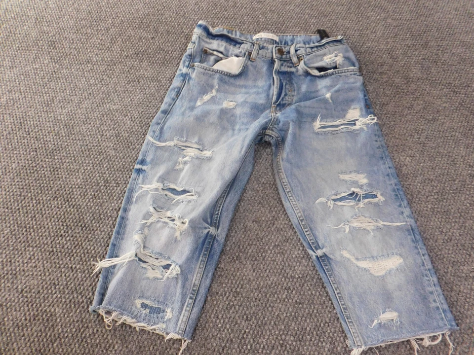 Zara Denim Shorts Hombre 30 Y2K Azul Corte Desgastado Ligero Lavado Denim Clásico Foto 4 de 4