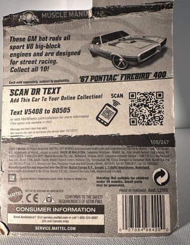 Hot Wheels 2012 2 Muscle Mania - GM '12 '67 Pontiac Firebird 400 Pink/Yellow - Picture 18 of 24