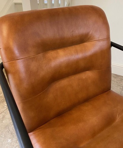 Lounger or Dining Chair Tan Leather - Industrial Black Iron Frame - Occasional - Picture 6 of 12