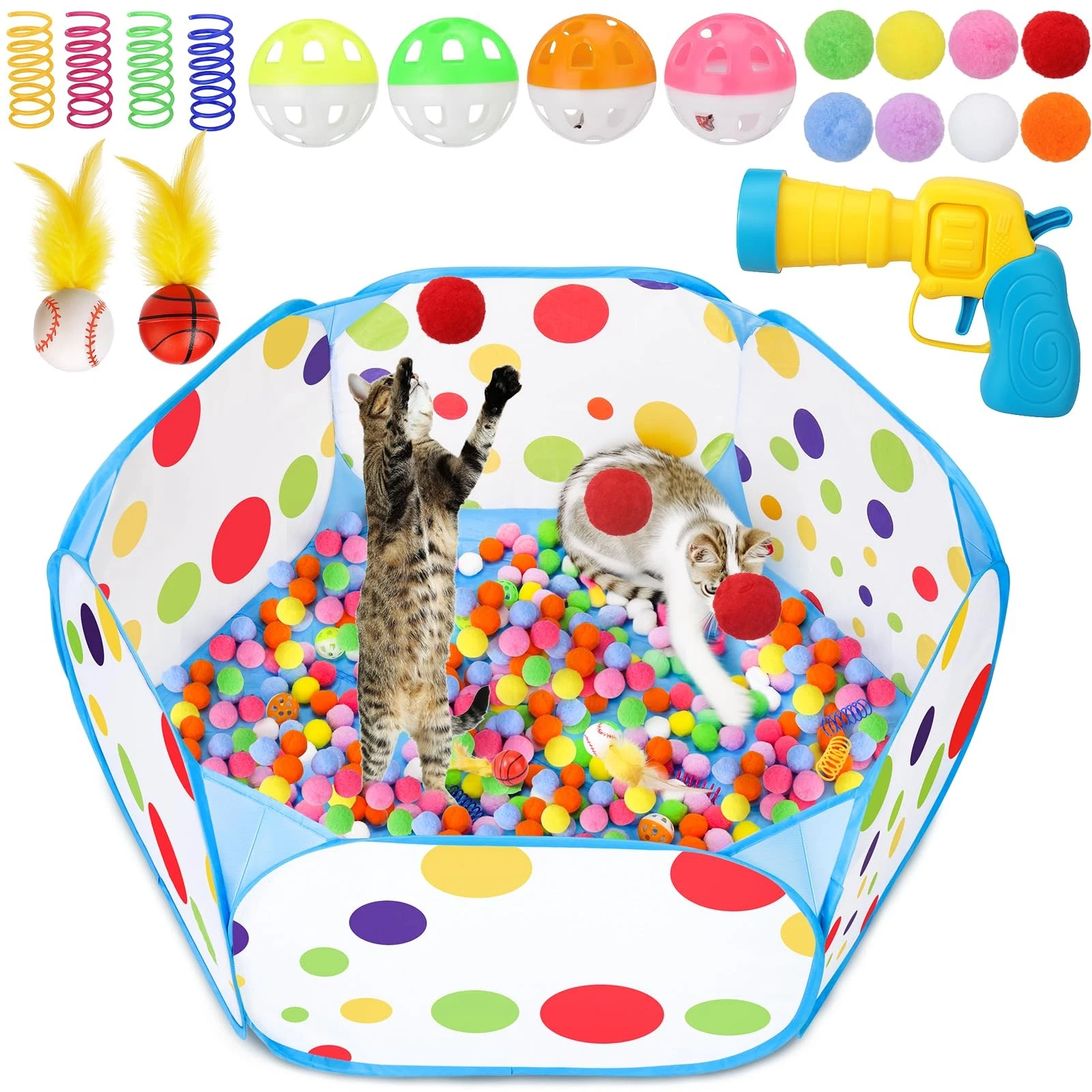 Palksky Interactive Cat Toys with Ball Pit, Toy Balls, Colors