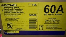 Square D HU362AWH Non-Fusible Safety Disconnect Switch 60A w/ Recepticle NEW