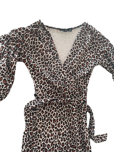 I SAW IT FIRST Bodycon Dress Size 6 Womens EU34 Brown AnimalPrint Belted Stretch - Picture 6 of 10