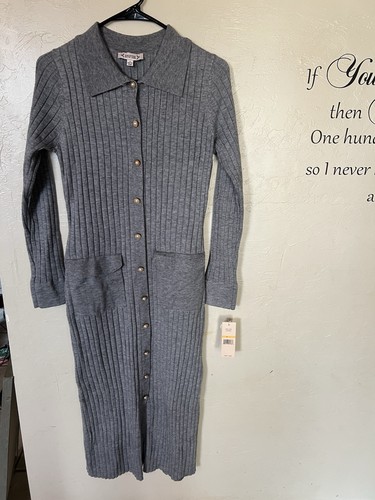 Nanette Lepore Damen Pullover Kleid kleiner Perlenknopf Neu mit Etikett Langarm Grau - Bild 1 von 9