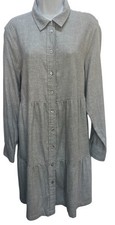 NWT Gap Tiered Shirt Dress $69 L Cotton Flannel Buttons Collar Gray New W/tags