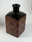 Square Ceramic Vase Decorated 9” With Maroon And Gold Geometric Pattern