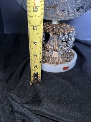 MCM Hollywood Regency Marble Base Footed Crystal Bowl Centerpiece Compote Candy  - Picture 12 of 14