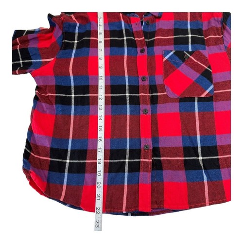Camisa corta con botones de franela a cuadros roja manga larga EXPRESS para mujer talla M - Imagen 5 de 11