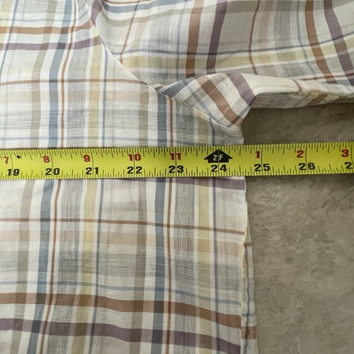 Frank & Eileen Shirt Womens Large Relaxed Button-Up Plaid Sand Gray Cotton Linen - Picture 6 of 10