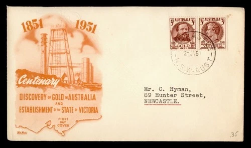 DR WHO 1951 AUSTRALIA FDC GOLD DISCOVERY ANIV WIDE WORLD CACHET R49888