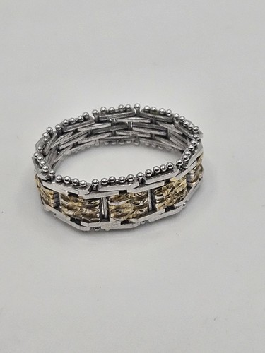 Vintage Sterling Silber Mesh Ring Band mit Goldtönen IBB Italien Größe 9 - Bild 1 von 10