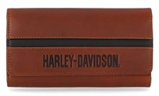 Harley-Davidson Men's H-D Center Block Genuine Leather Trucker Wallet, Cognac