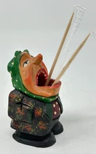 Vintage Anri "Big Mouth" Old Lady w/Babushka Toothpick/Matchstick Holder