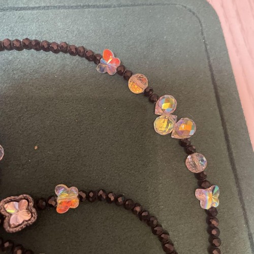 Beaded Shoulder Strap Colorful Butterfly Motif Black Crystal Accent 120cm Length - Photo 4 sur 9