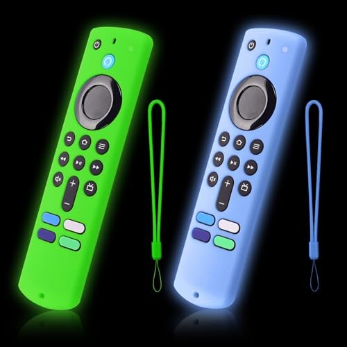 2-pack glow green/blue Fire TV remote covers; silicone, anti-slip, lanyard. - Picture 1 of 7