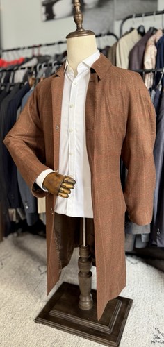 SUPERB 100% Cashmere Burnt Orange Checked Kiton Overcoat Size 40R US/50R IT - Picture 3 of 18