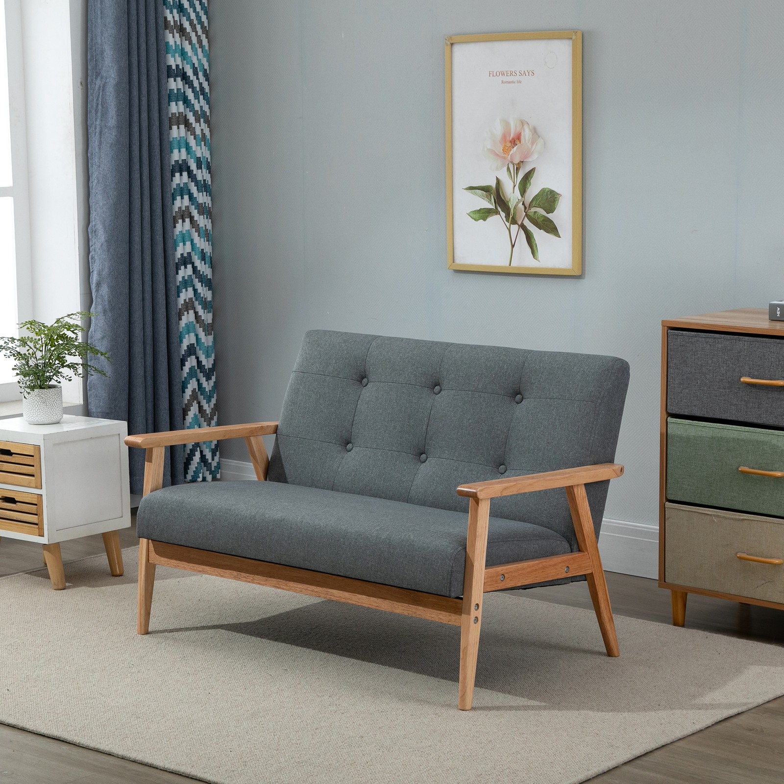 2 Sitzer Sofa Doppelsofa Polsterung Loveseat kompakt Leinen Grau