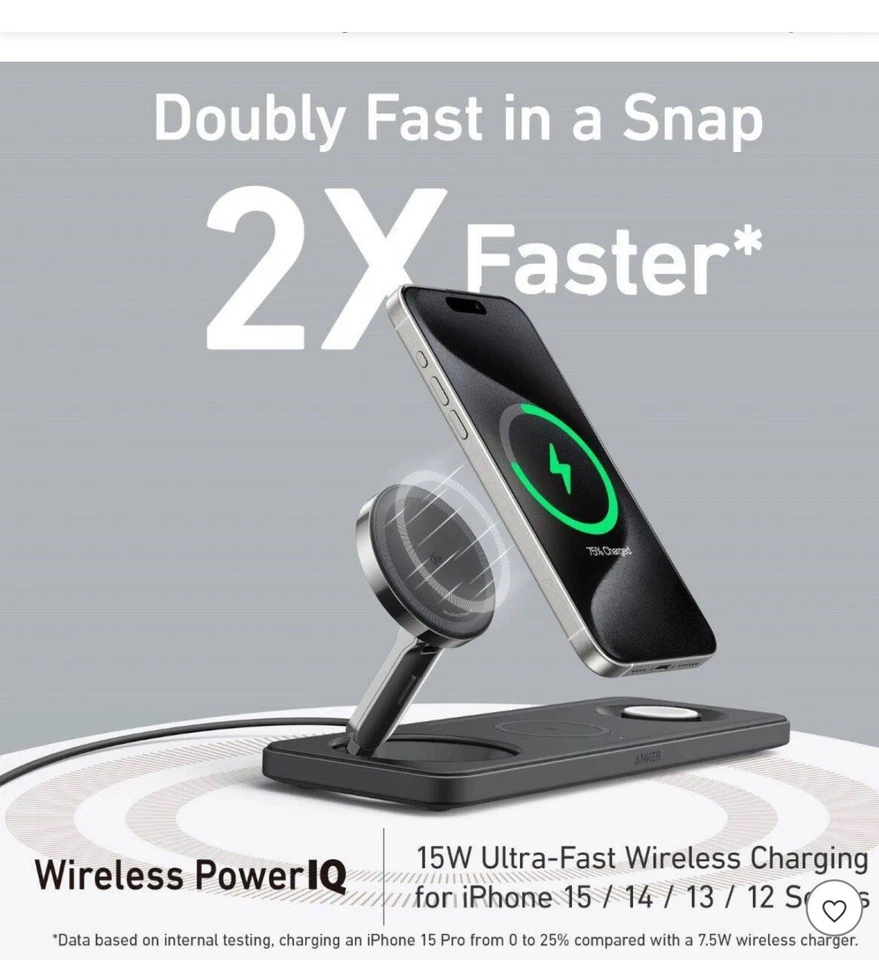 Anker MagGo Wireless 15W 3-in-1 Wireless Charging Station with charger and USB-C - Image 3 of 4