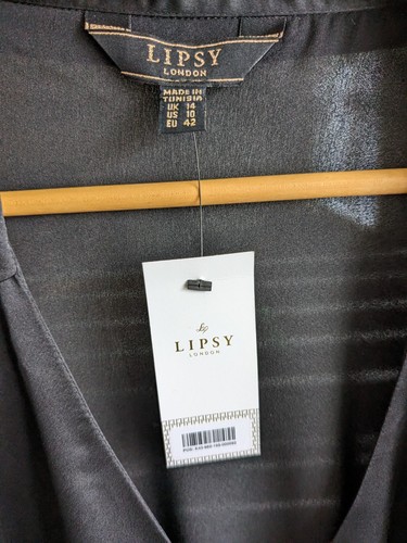Lipsy Wrapover Black Long Sleeved Blouse Size 14 With Detachable Feather Cuffs - Picture 3 of 3