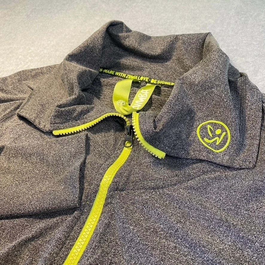 Chaqueta Zumba Active Cremallera Completa Gris Amarillo Neón Baile Atlético Cardio XL Foto 4 de 4