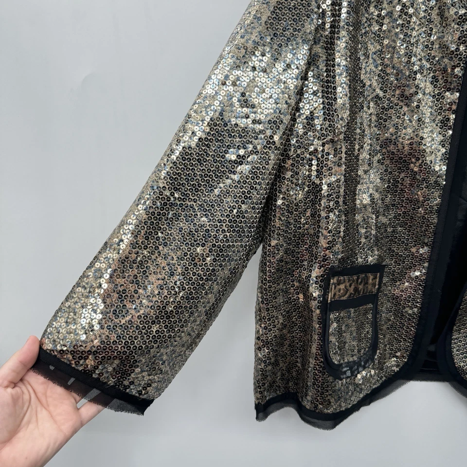 Chaqueta de Noche Chico's Shyanne Lentejuelas Talla 3 XL Dorada Negra Cheetah Event Foto 4 de 4