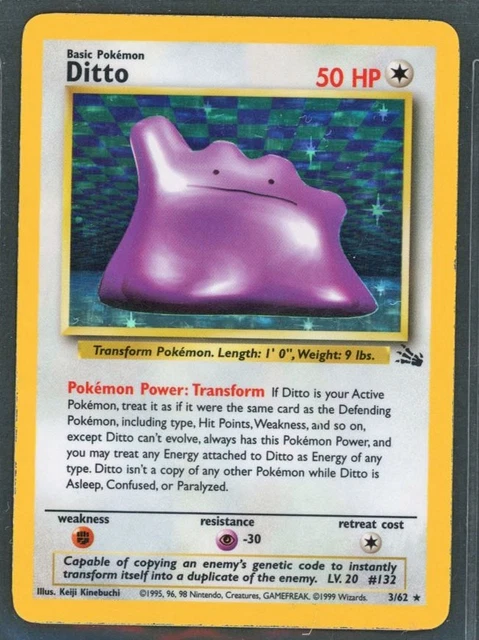 Pokemon Cards - Ditto 3/62 Fossil Set Holo - eBay Live Fri 11th Jul 8:30pm b