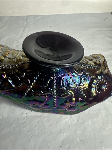 Vintage Fenton Amethyst Carnival Glass Beaded Flower Napkin Holder - Picture 6 of 9