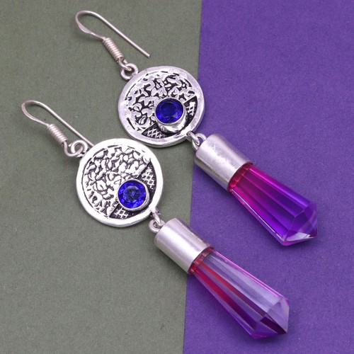 Green Tourmalinne Gemstone Mother's Day Silver Jewelry Pendant Earring Set - Picture 6 of 11