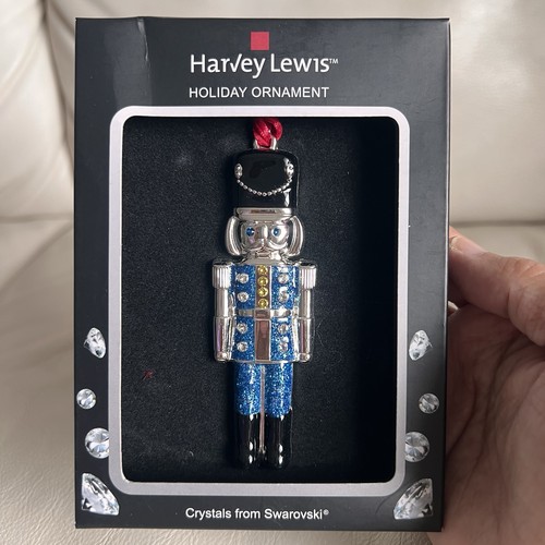 Swarovski Silver and Blue Nutcracker Soldier Harvey Lewis Holiday Ornament - Picture 1 of 3