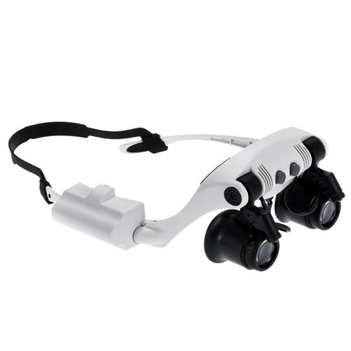 Double Eye Jewelry Watch Repair Magnifier Loupe Glasses With LED Light 8 Lens G - Picture 7 of 16