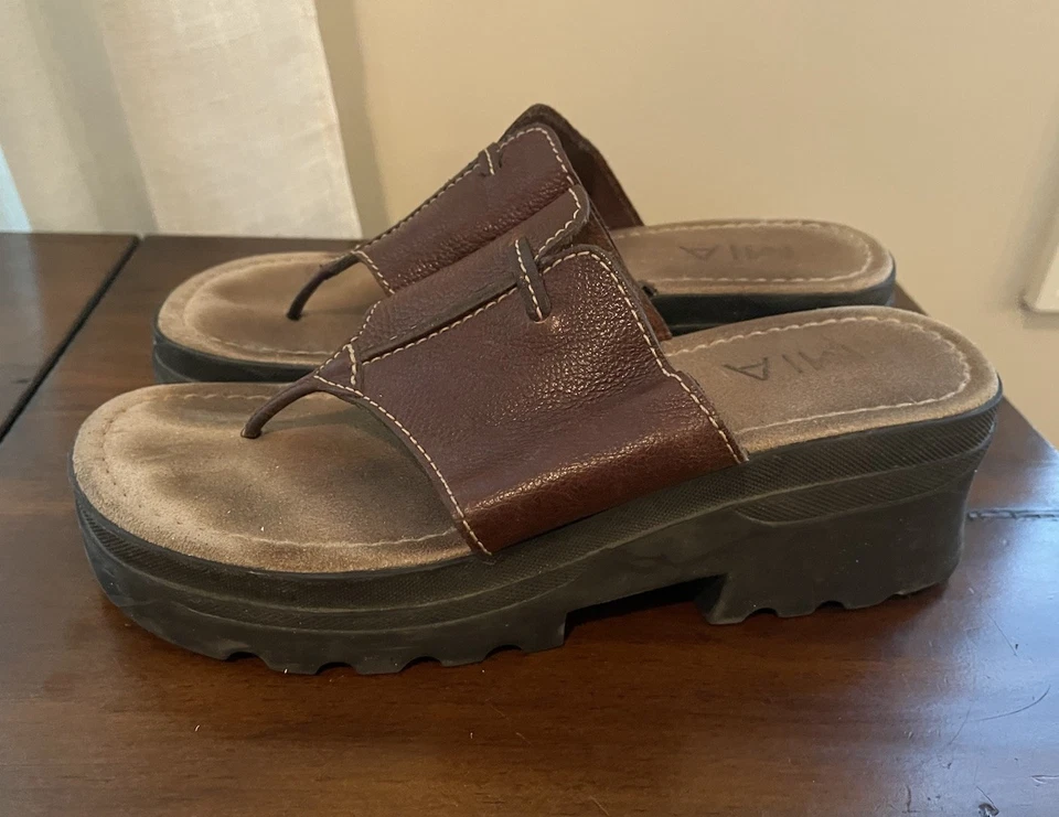 Sandalias de plataforma MIA DE COLECCIÓN y2k cuero marrón grueso cuña mujer 11 boho años 90 zapato Foto 3 de 4