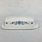 Noritake Blue Haven 1/4 Pound Covered Butter Dish Blue Flowers & Bands