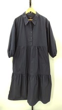 Quince Women 100% Organic Cotton Poplin Midi Tunic Dress Navy Basic Sleeved XL